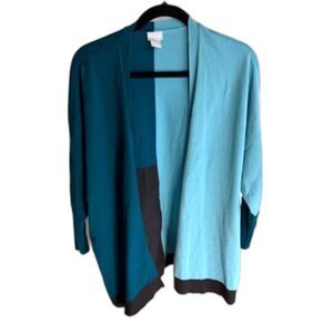 Chico's Tricolor Cardigan Women's XXS/XS Teal Blue Lightweight Sweater